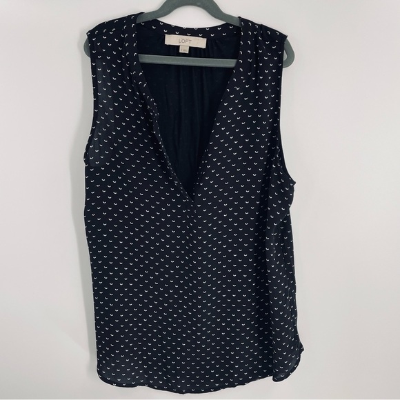 Loft Black White Tiny Print V Neck Sleeveless Lined Back Tank Layering Summer - Picture 1 of 9
